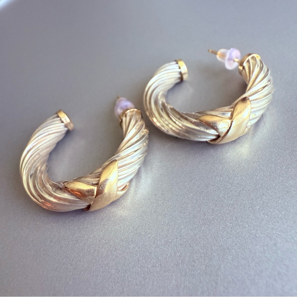 JEFFREY LEVIN 14k Gold & Sterling Silver Two-Tone X Hoop Twisted Cable E…